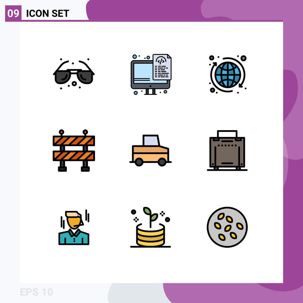 conjunto de 9 iconos de interfaz de usuario modernos signos de símbolos para elementos de diseño de vector editables de bloque de coche global de recogida de bolsa