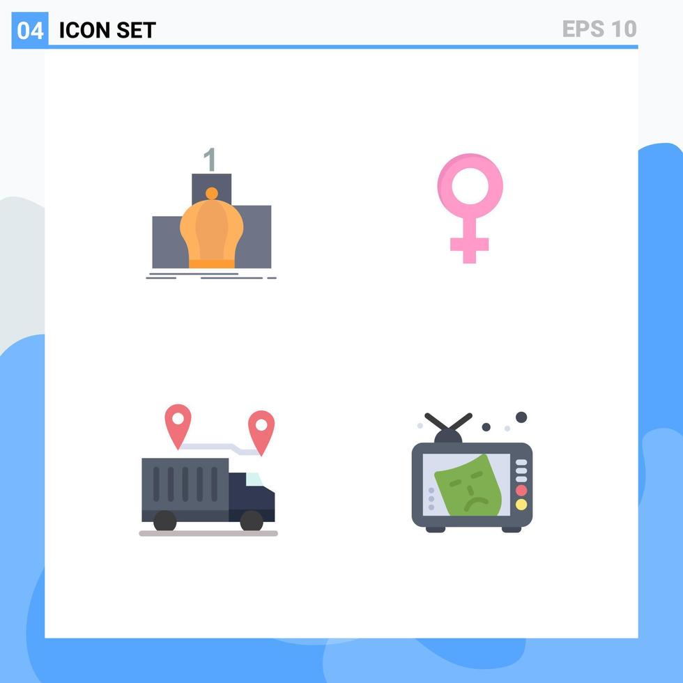 Pack of 4 creative Flat Icons of crown location monarchy symbol trust Editable Vector Design Elements