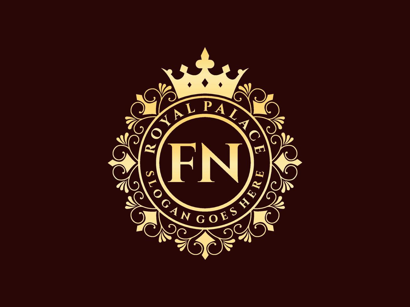 Letter FN Antique royal luxury victorian logo with ornamental frame. vector