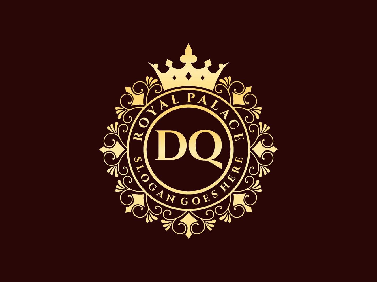 Letter DQ Antique royal luxury victorian logo with ornamental frame. vector