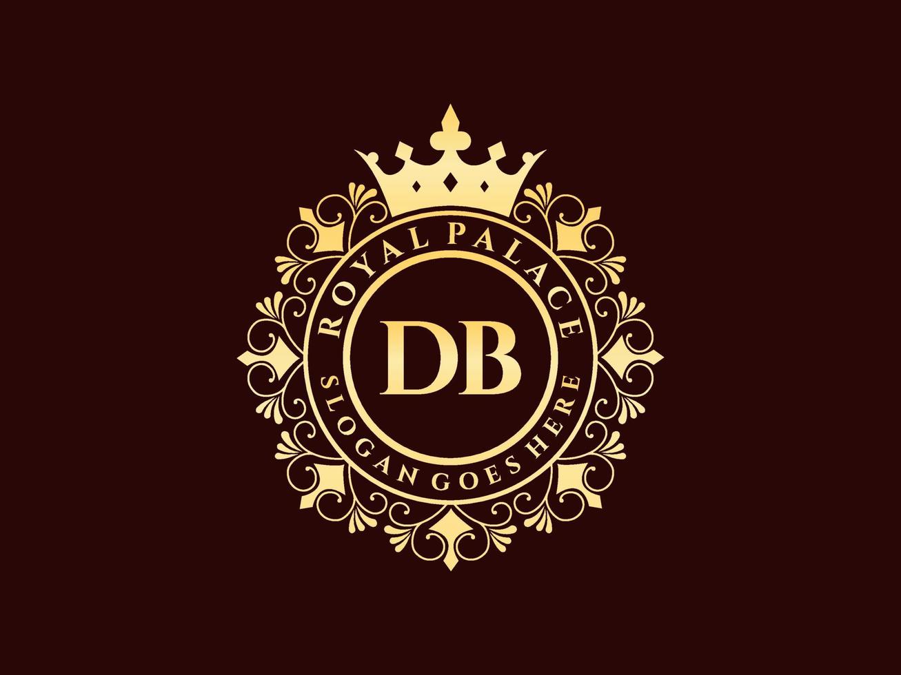 Letter DB Antique royal luxury victorian logo with ornamental frame. vector