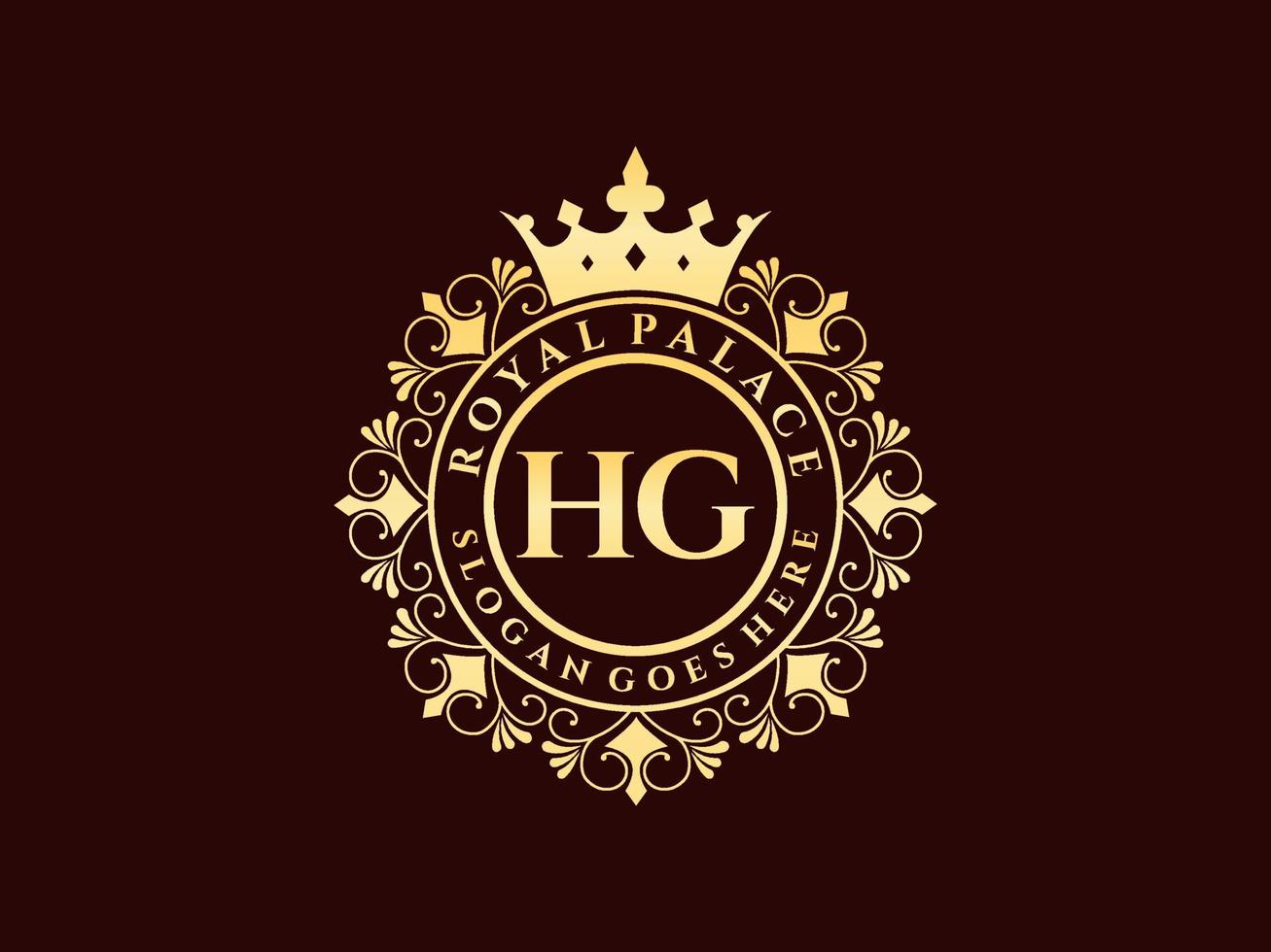 Letter HG Antique royal luxury victorian logo with ornamental frame. vector