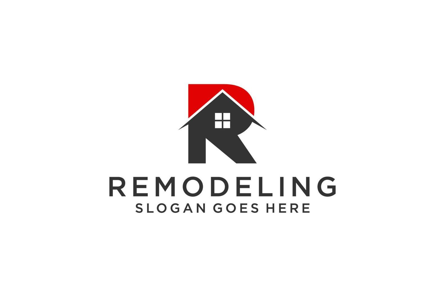 letra r para el logotipo de remodelación inmobiliaria. elemento de plantilla de diseño de logotipo de edificio de arquitectura de construcción. vector