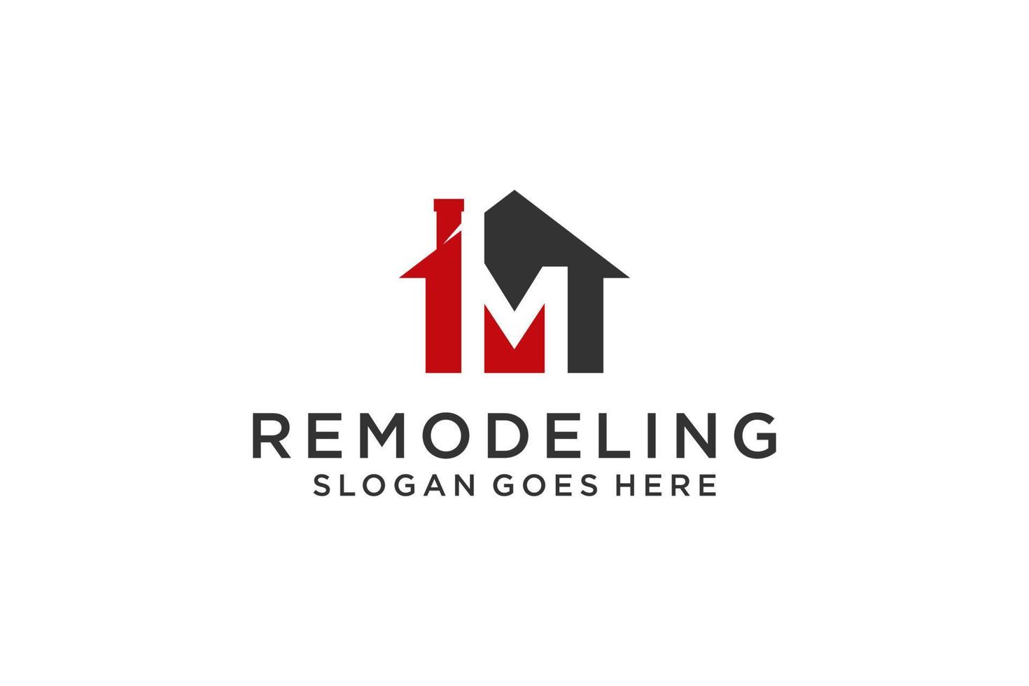 Letter M for Real Estate Remodeling Logo. Construction Architecture Building Logo Design Template Element. vector