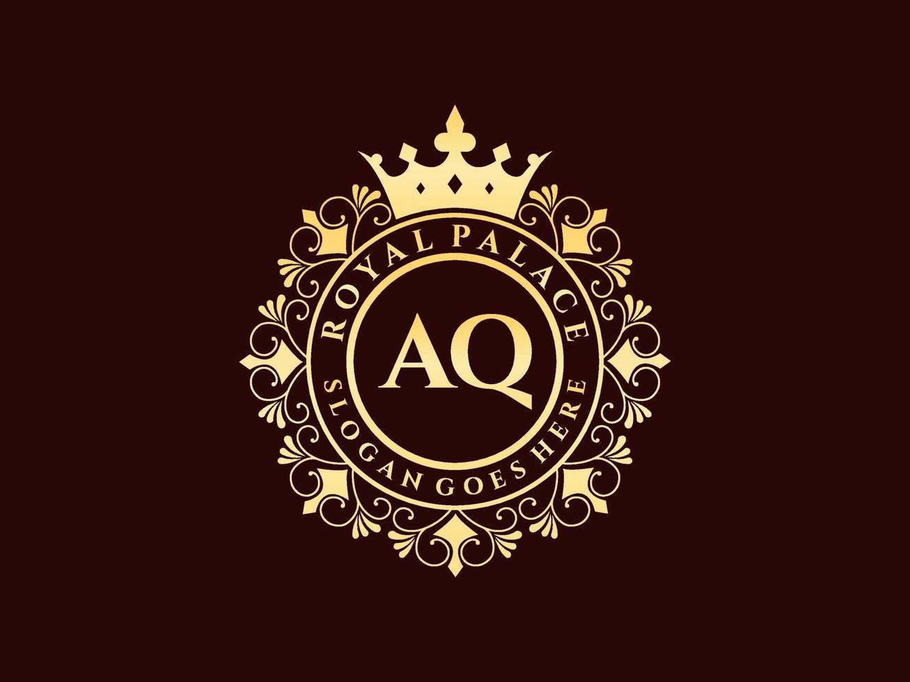 Letter AQ Antique royal luxury victorian logo with ornamental frame. vector