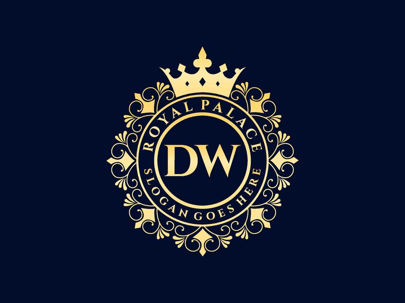 Letter DW Antique royal luxury victorian logo with ornamental frame. vector