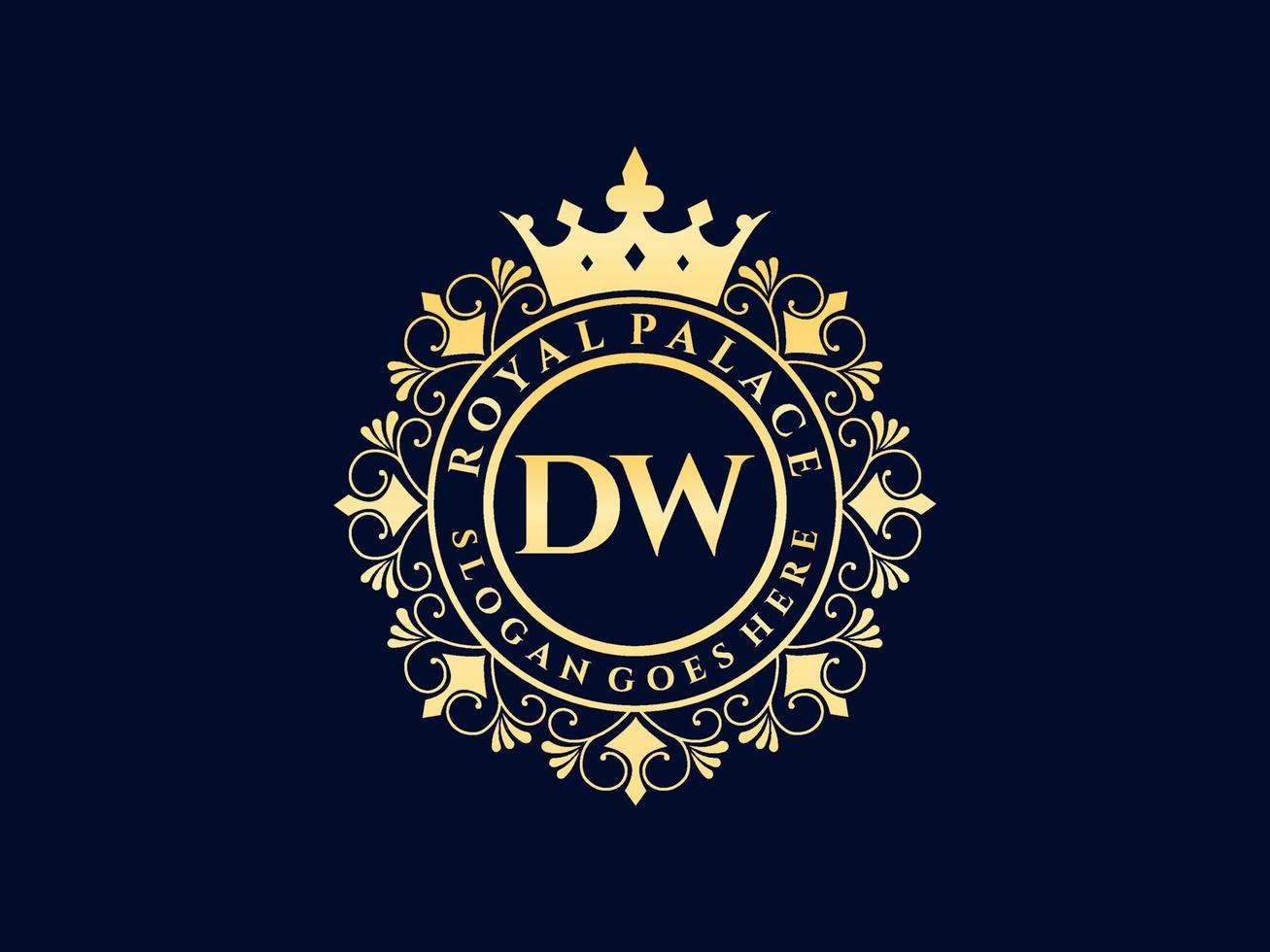 letra dw logotipo victoriano de lujo real antiguo con marco ornamental. vector