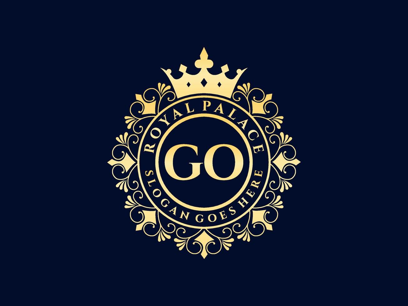 Letter GO Antique royal luxury victorian logo with ornamental frame. vector