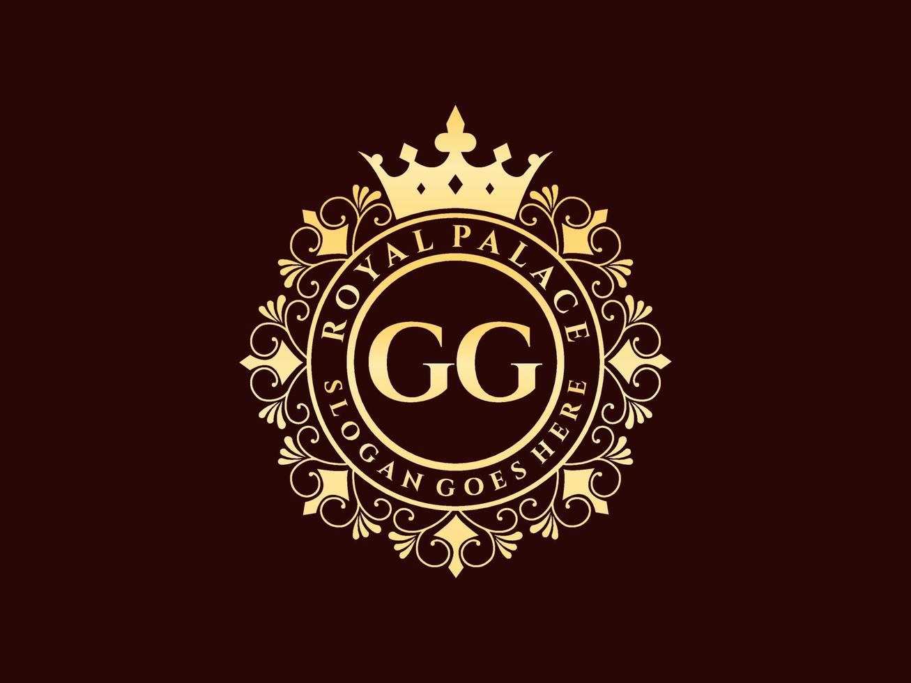 letra gg logotipo victoriano de lujo real antiguo con marco ornamental. vector