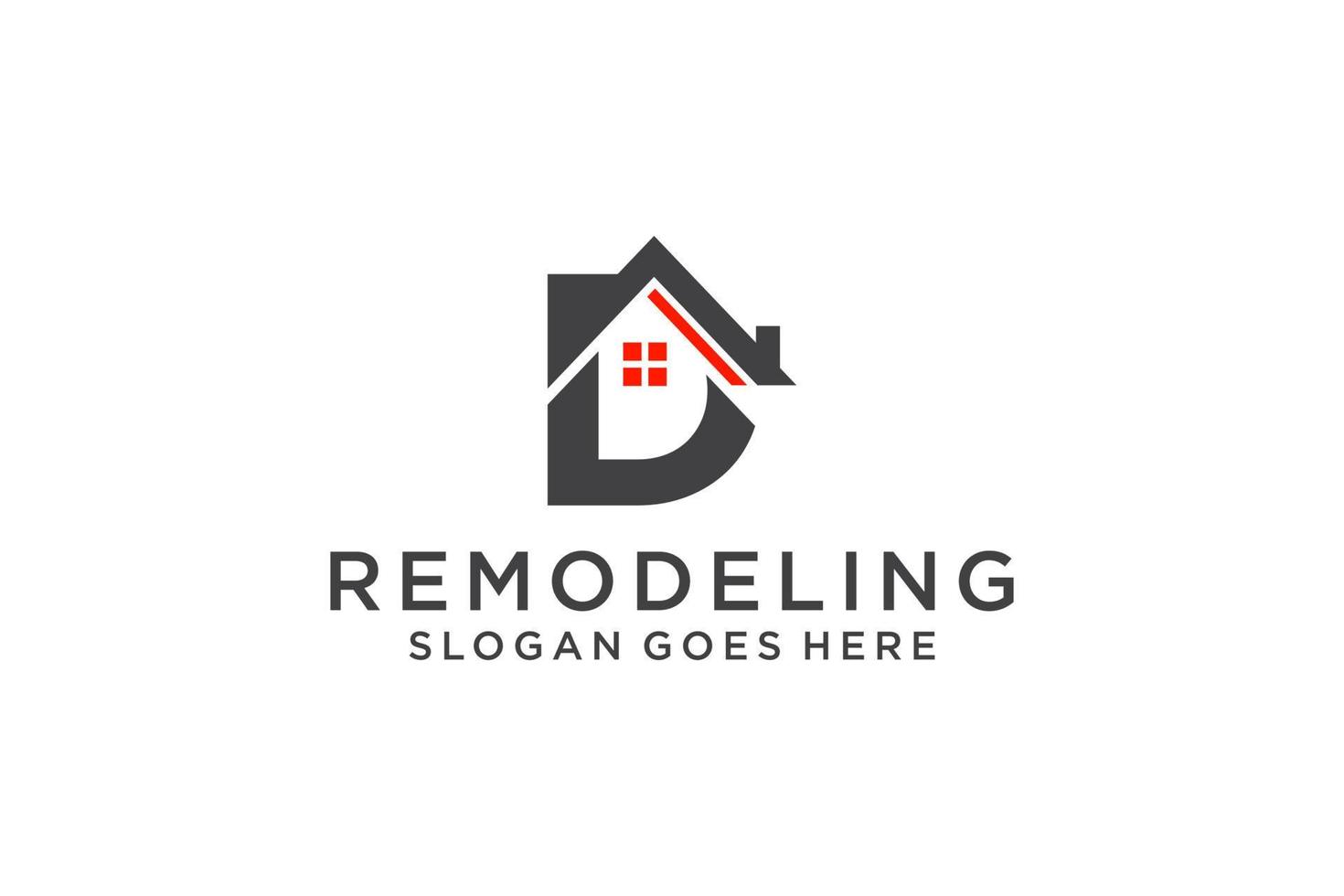 letra d para el logotipo de remodelación inmobiliaria. elemento de plantilla de diseño de logotipo de edificio de arquitectura de construcción. vector