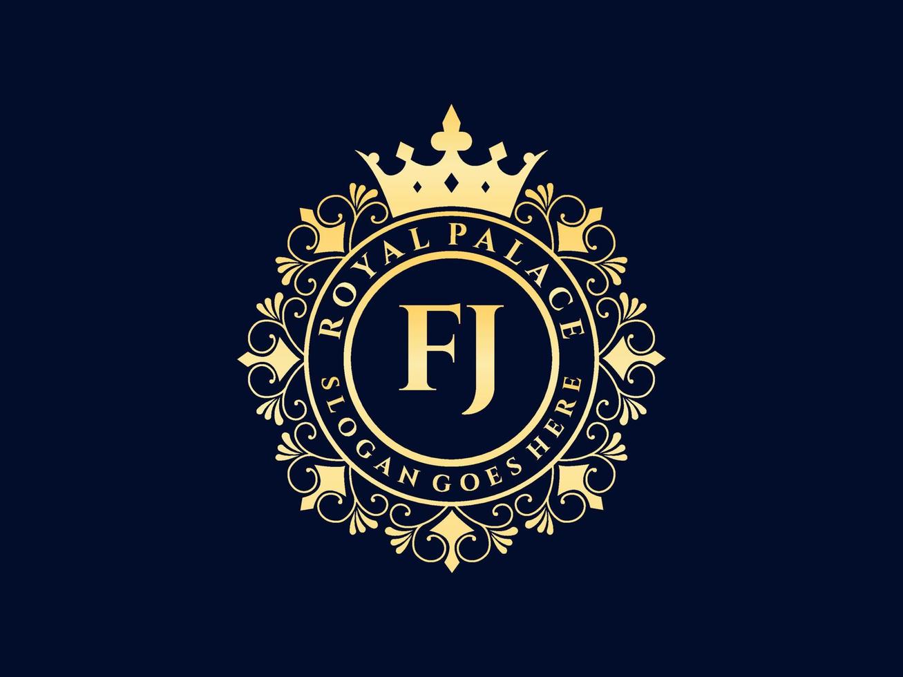 Letter FJ Antique royal luxury victorian logo with ornamental frame. vector