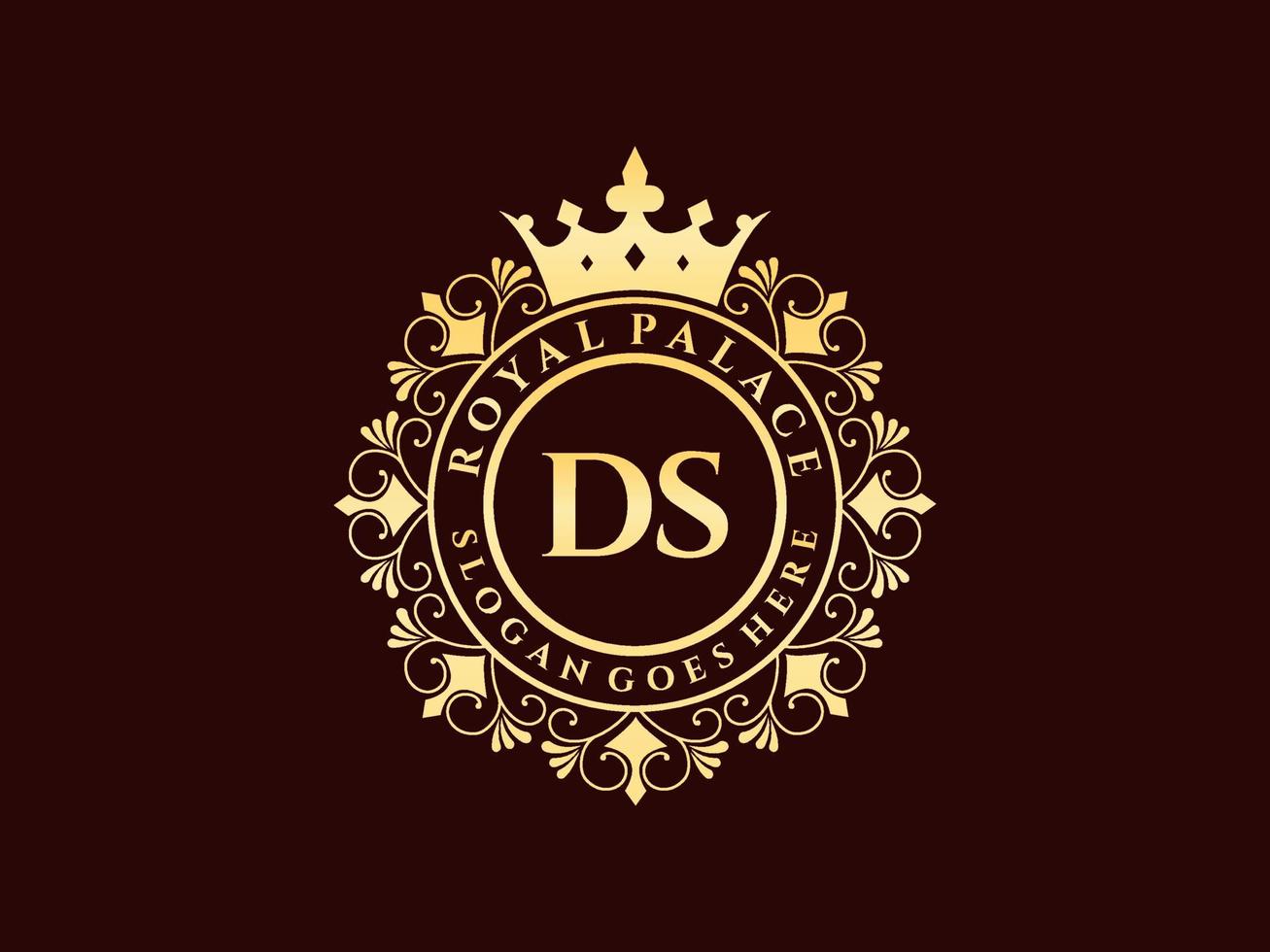 Letter DS Antique royal luxury victorian logo with ornamental frame. vector