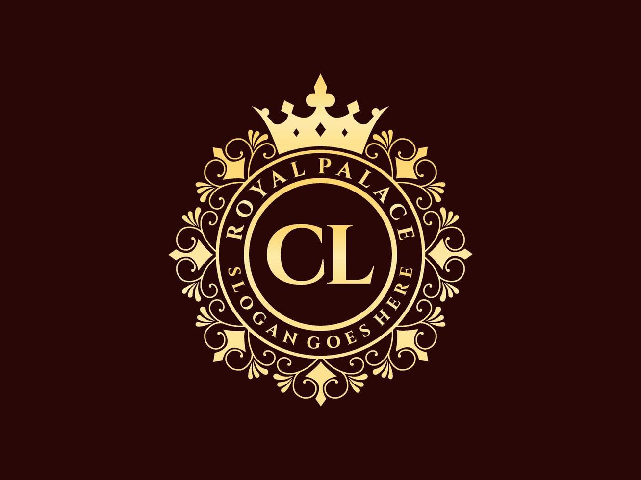 letra cl logotipo victoriano de lujo real antiguo con marco ornamental. vector