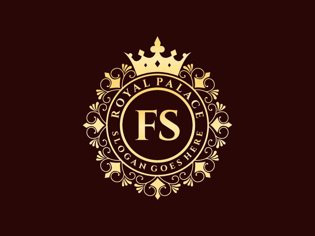 Letter FS Antique royal luxury victorian logo with ornamental frame. vector