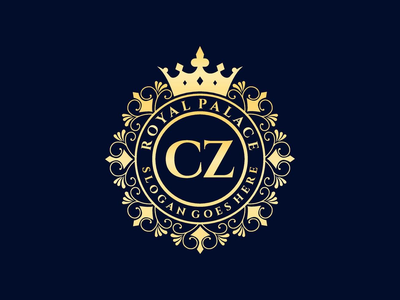 Letter CZ Antique royal luxury victorian logo with ornamental frame. vector
