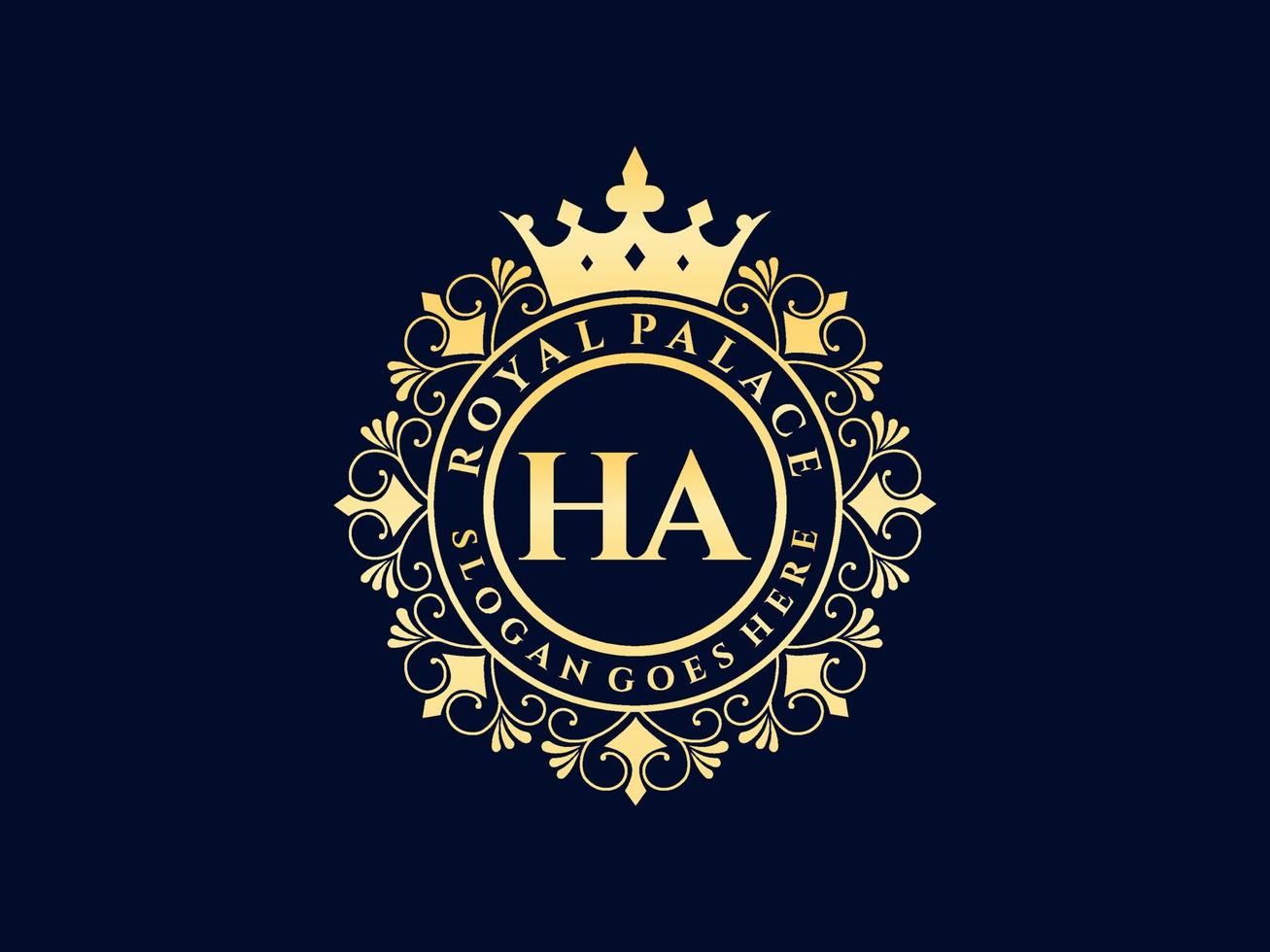 Letter HA Antique royal luxury victorian logo with ornamental frame. vector