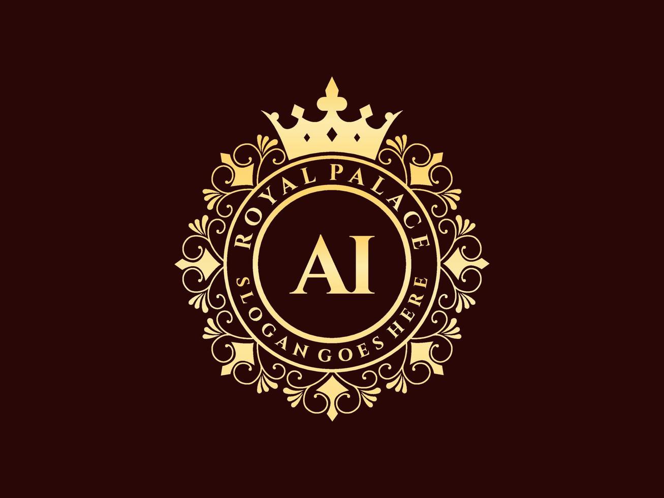 letra ai logotipo victoriano de lujo real antiguo con marco ornamental. vector