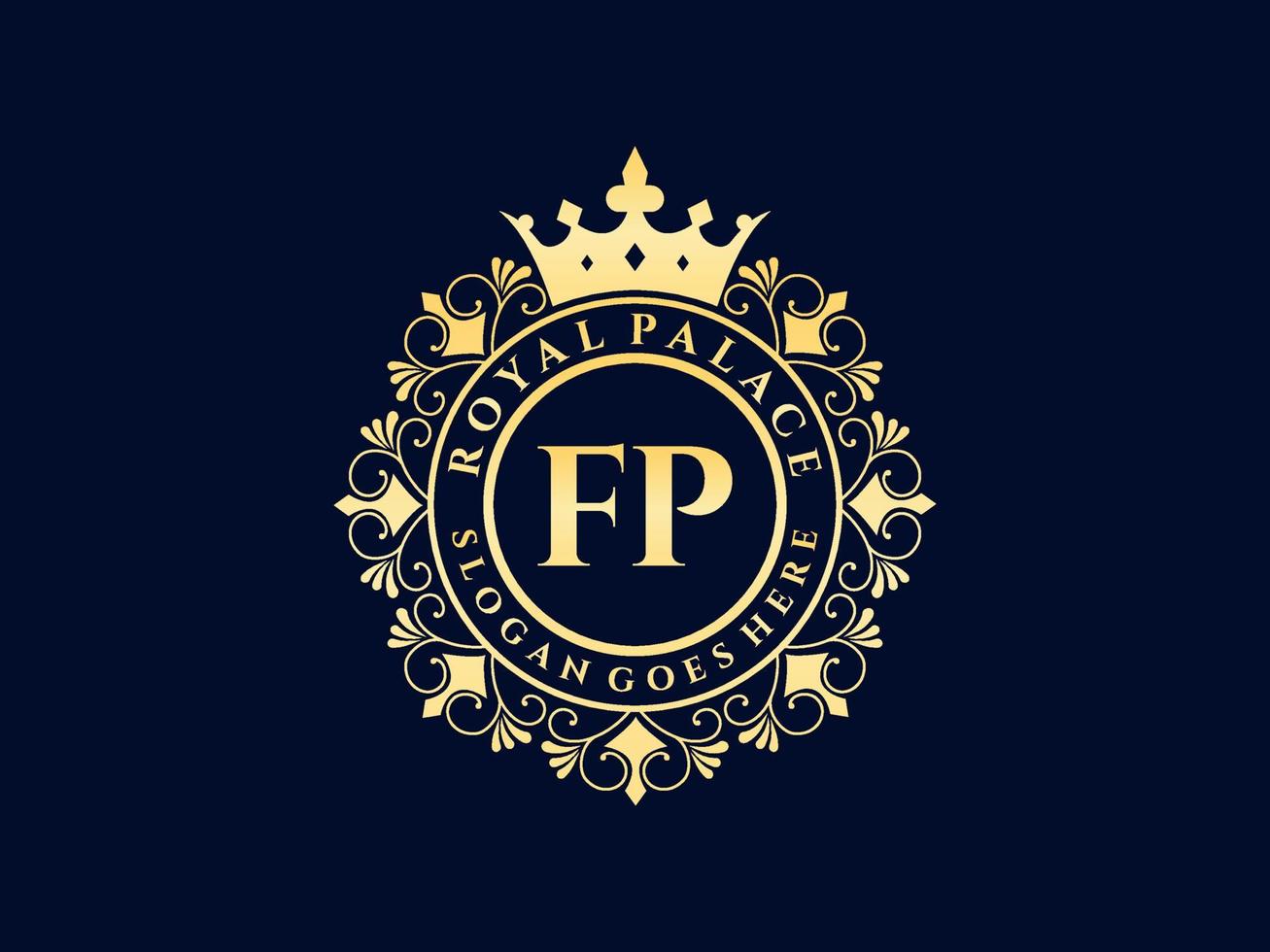 Letter FP Antique royal luxury victorian logo with ornamental frame. vector