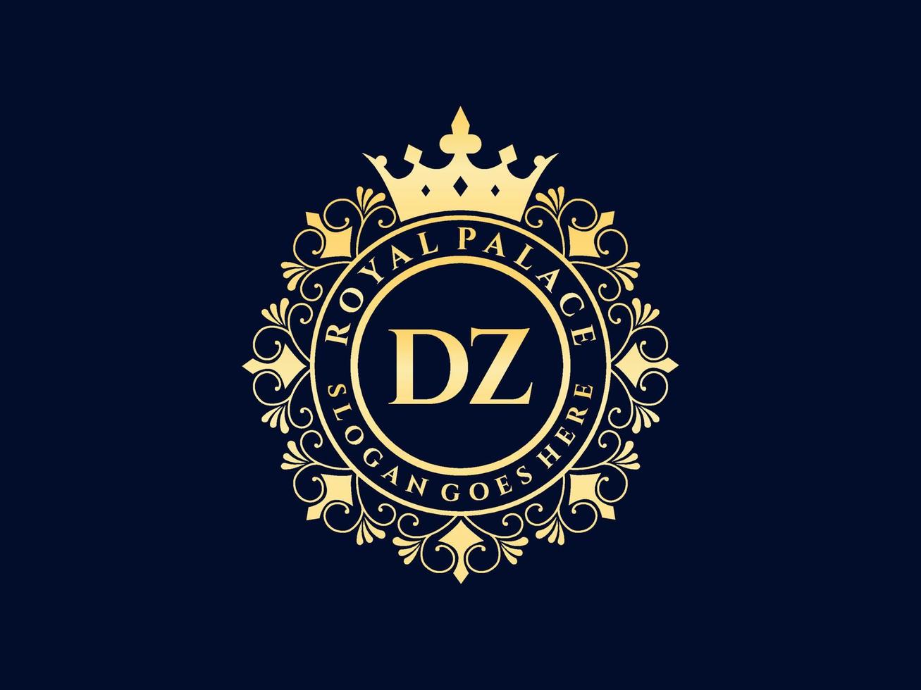 Letter DZ Antique royal luxury victorian logo with ornamental frame. vector