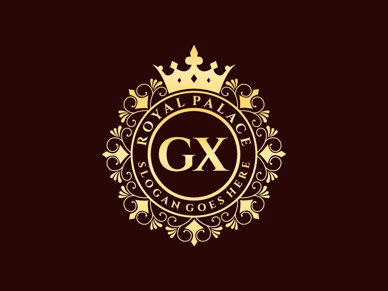 Letter GX Antique royal luxury victorian logo with ornamental frame. vector