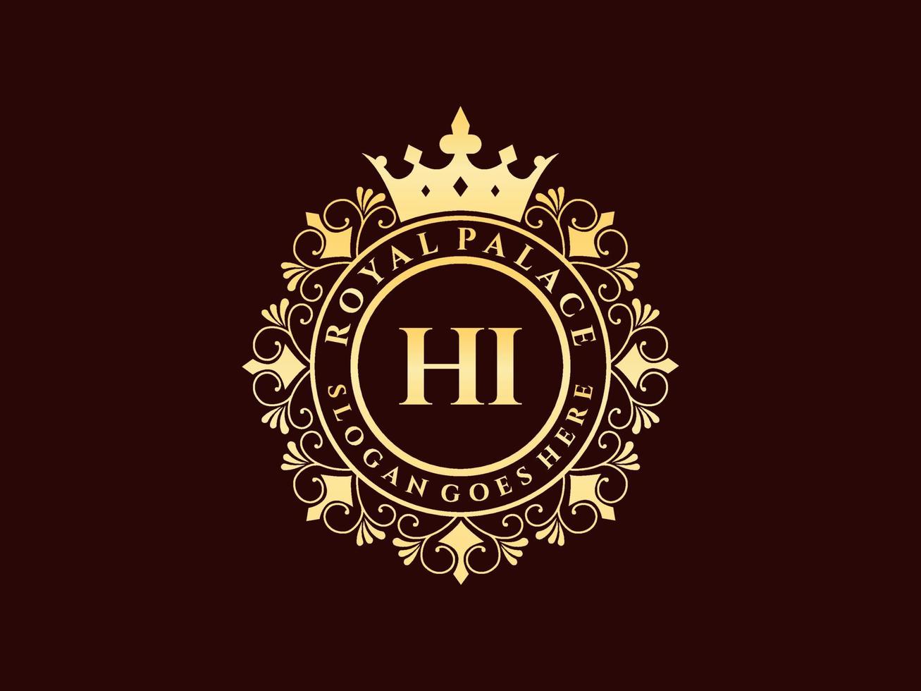 Letter HI Antique royal luxury victorian logo with ornamental frame. vector