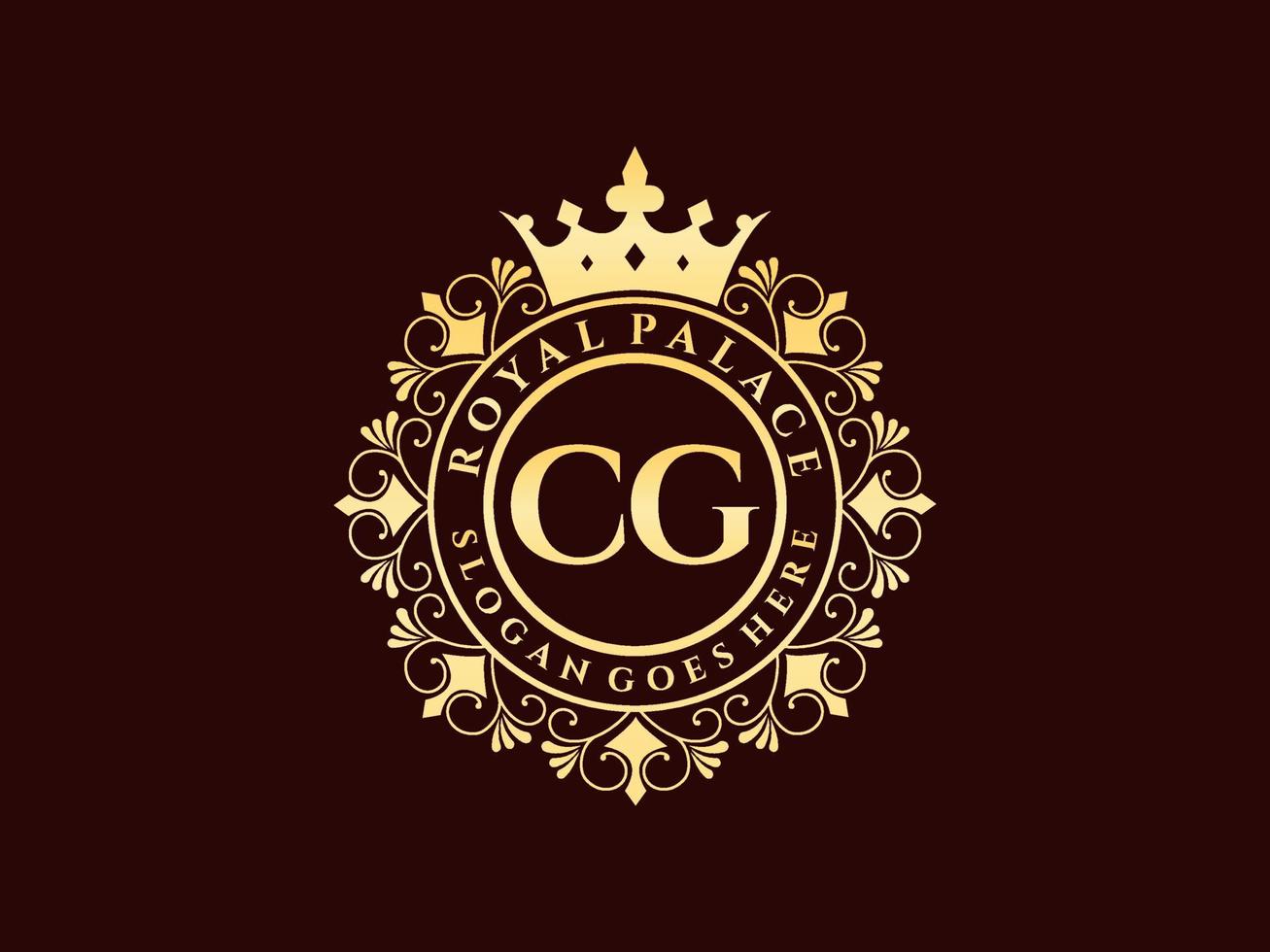 Letter CG Antique royal luxury victorian logo with ornamental frame. vector