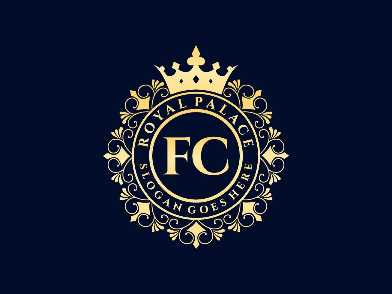 Letter FC Antique royal luxury victorian logo with ornamental frame. vector