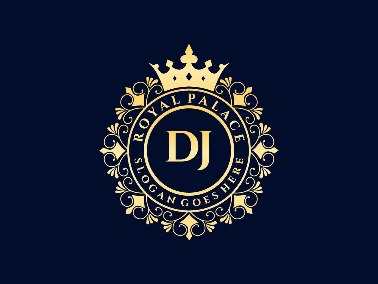 Letter DJ Antique royal luxury victorian logo with ornamental frame. vector