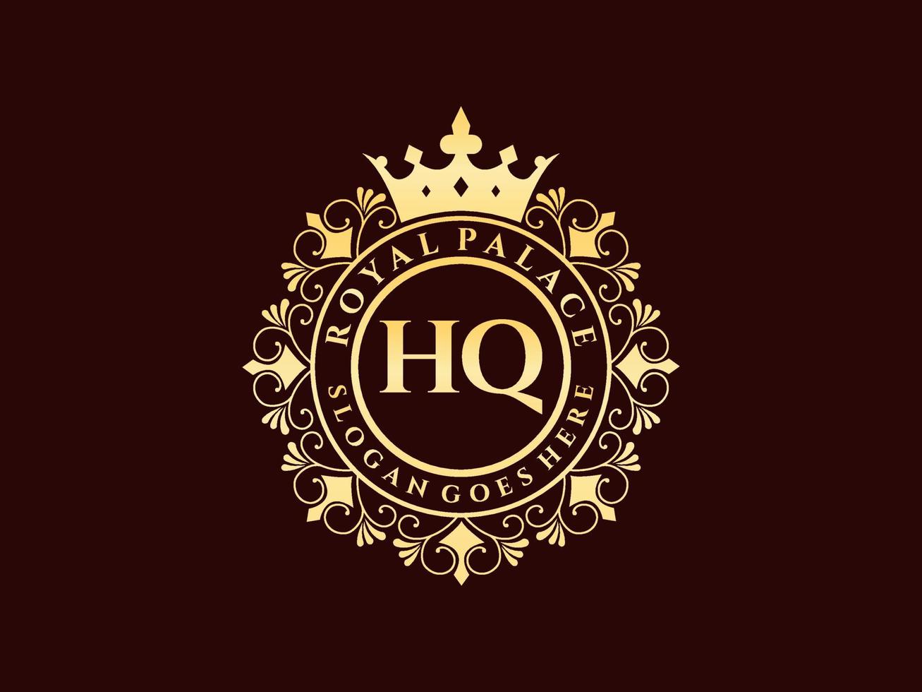 letra hq antiguo logotipo victoriano real de lujo con marco ornamental. vector