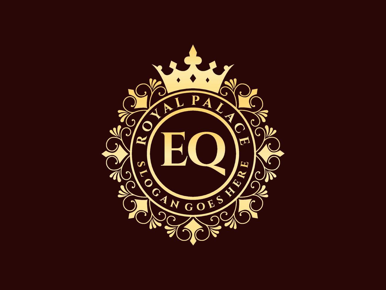 letra eq logotipo victoriano de lujo real antiguo con marco ornamental. vector