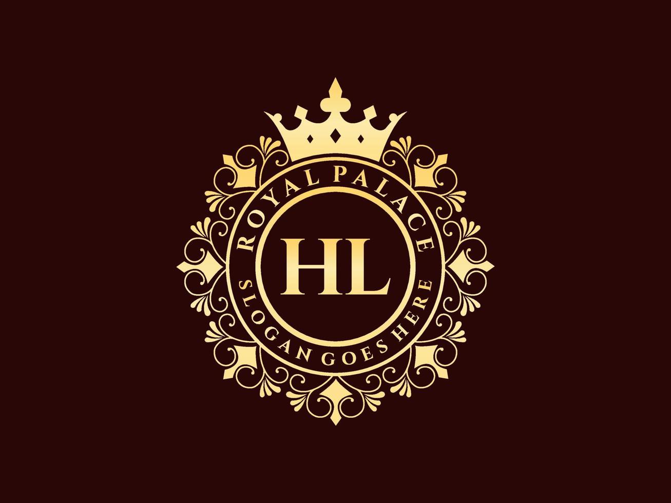 Letter HL Antique royal luxury victorian logo with ornamental frame. vector