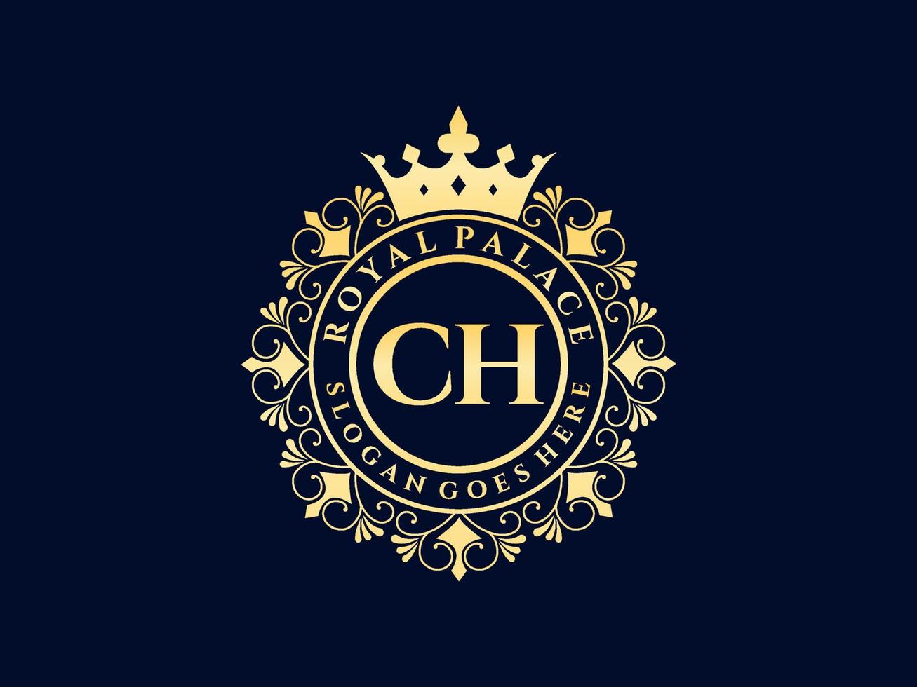 letra ch logotipo victoriano de lujo real antiguo con marco ornamental. vector