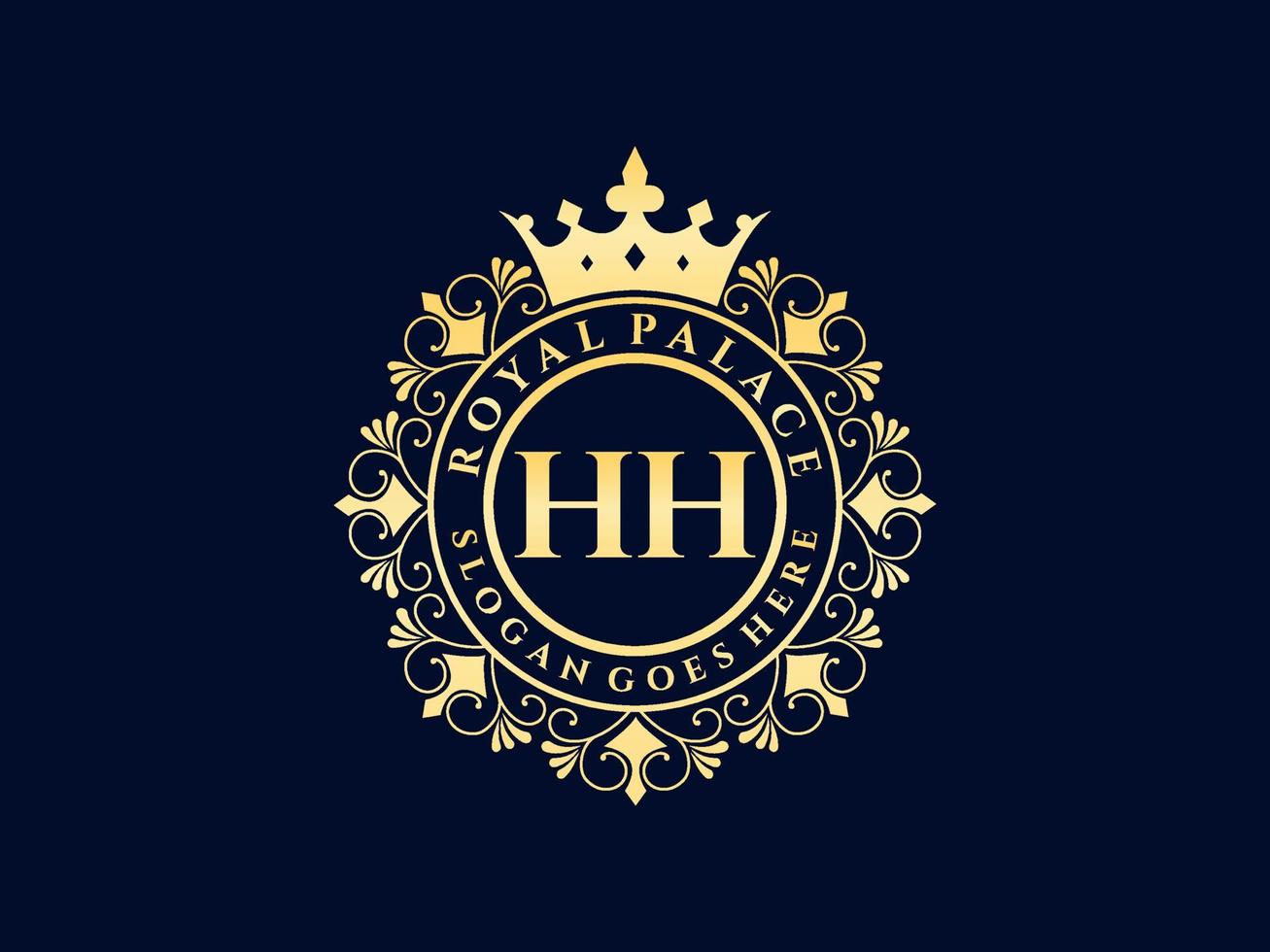 Letter HH Antique royal luxury victorian logo with ornamental frame. vector