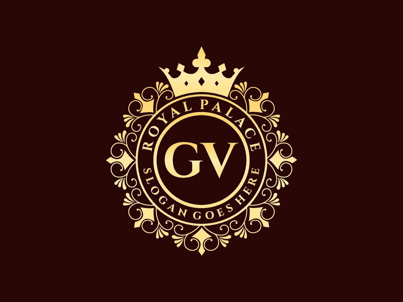 letra gv logotipo victoriano de lujo real antiguo con marco ornamental. vector