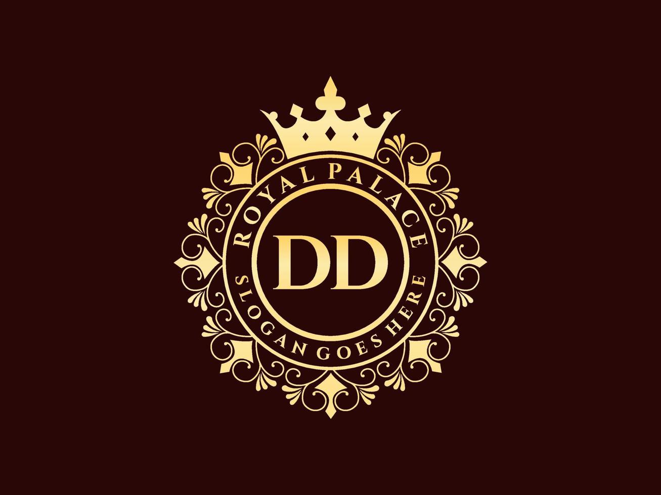 letra dd logotipo victoriano de lujo real antiguo con marco ornamental. vector