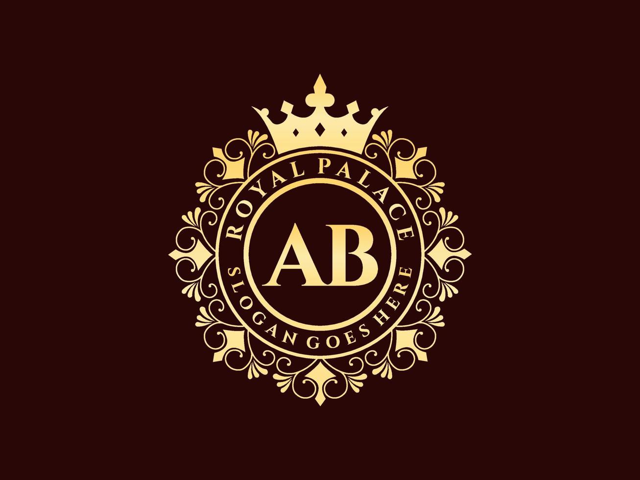 Letter AB Antique royal luxury victorian logo with ornamental frame. vector