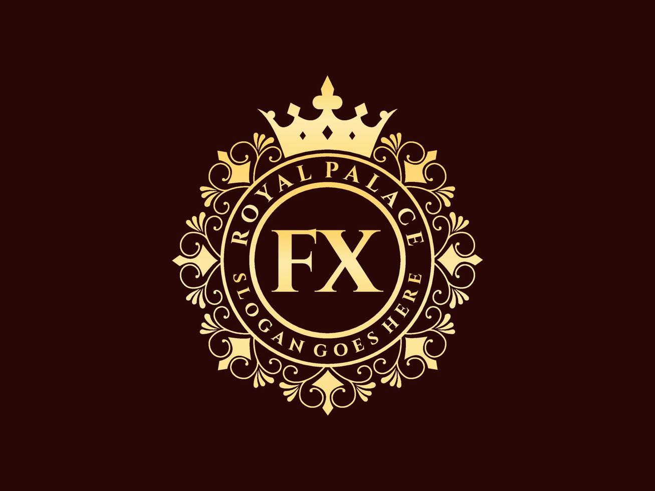 letra fx logotipo victoriano de lujo real antiguo con marco ornamental. vector