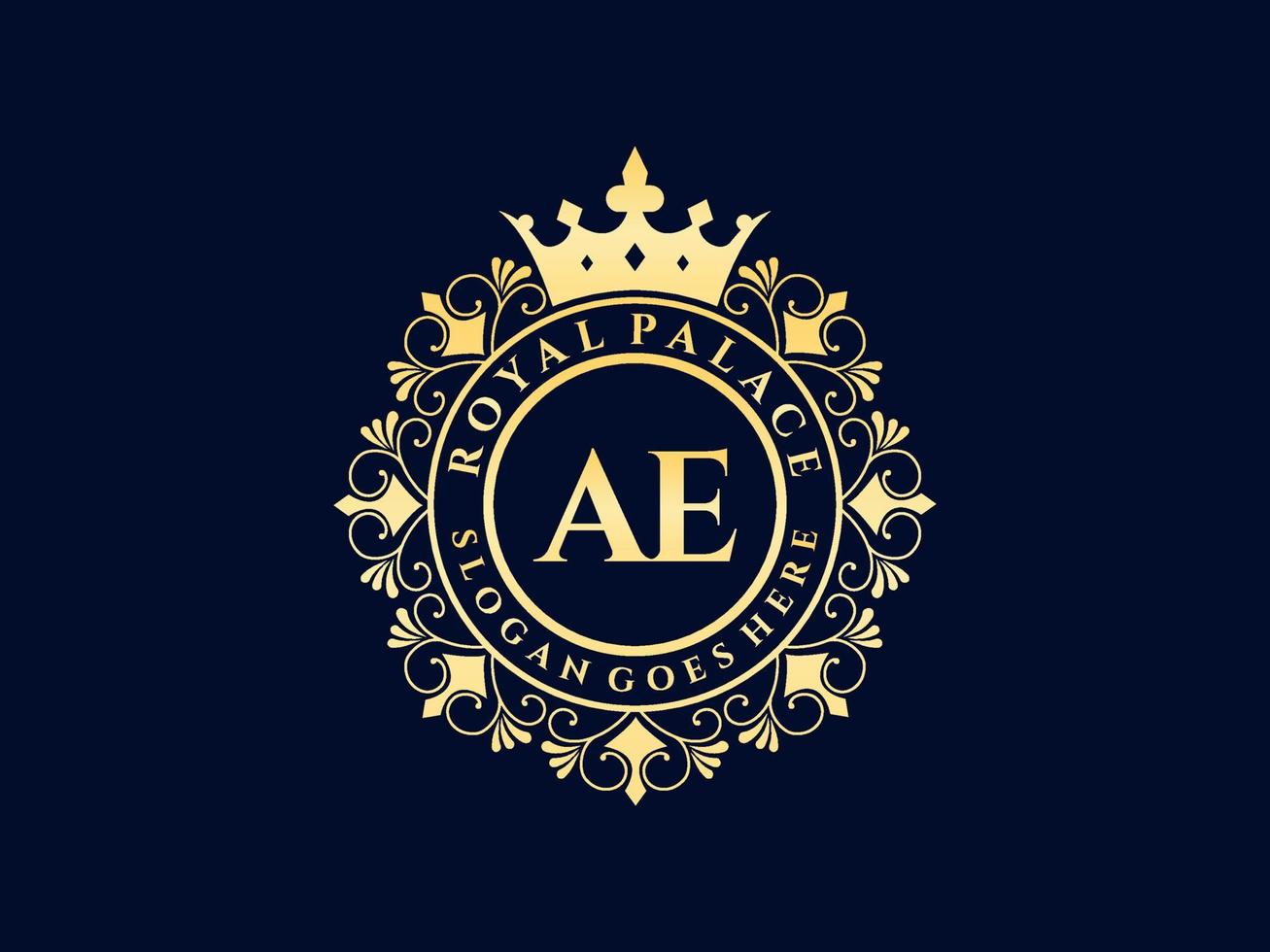 Letter AE Antique royal luxury victorian logo with ornamental frame. vector