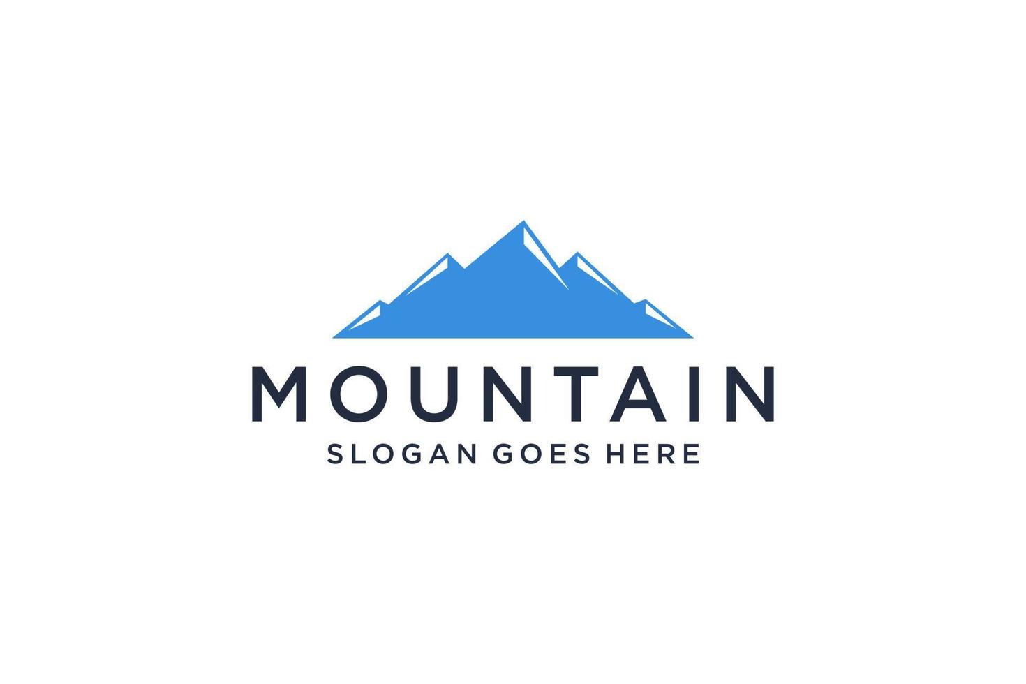 Abstract Mountain Logo. White Shape Linear Style isolated on Blue Color. Flat Vector Logo Design Template Element.