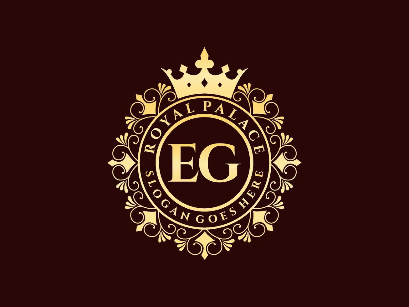 Letter EG Antique royal luxury victorian logo with ornamental frame. vector