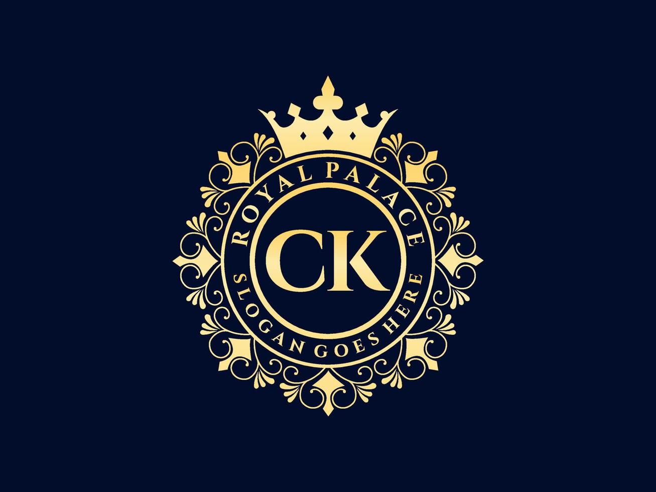 Letter CK Antique royal luxury victorian logo with ornamental frame. vector