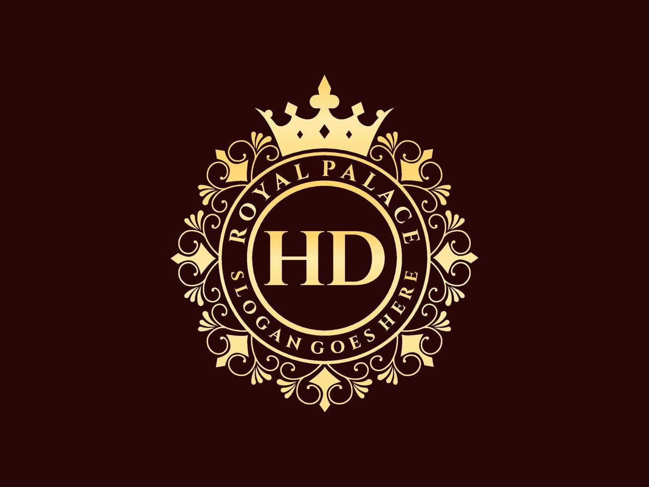 Letter HD Antique royal luxury victorian logo with ornamental frame. vector