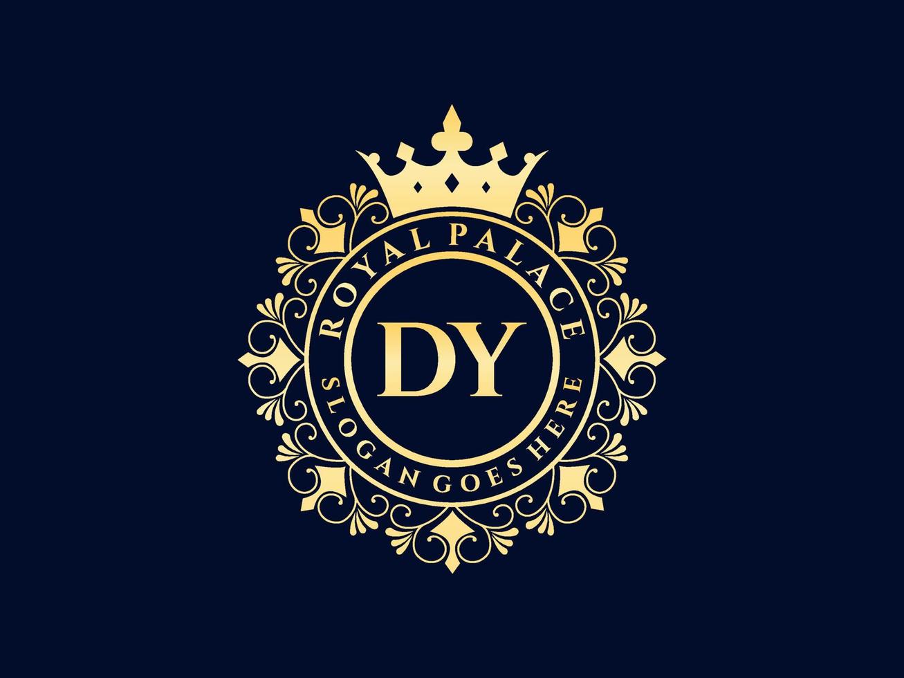 Letter DY Antique royal luxury victorian logo with ornamental frame. vector