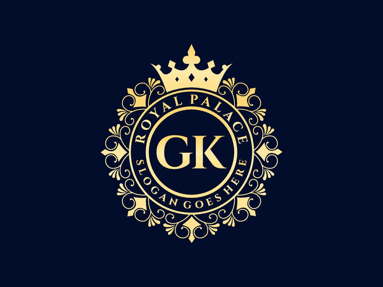 Letter GK Antique royal luxury victorian logo with ornamental frame. vector