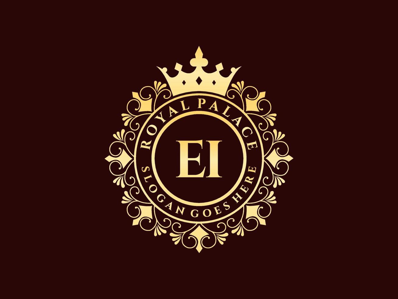 letra ei antiguo logotipo victoriano de lujo real con marco ornamental. vector
