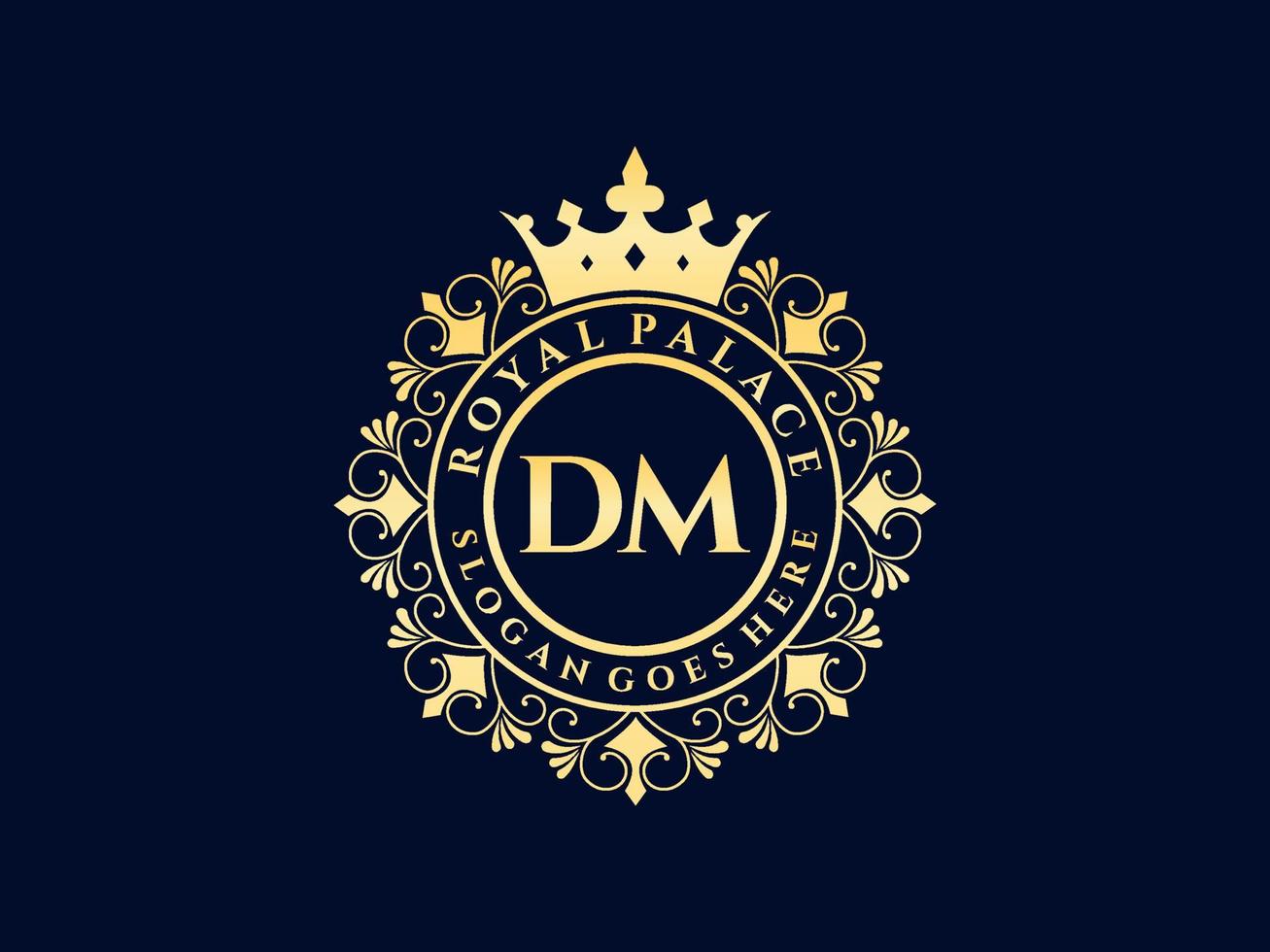 Letter DM Antique royal luxury victorian logo with ornamental frame. vector