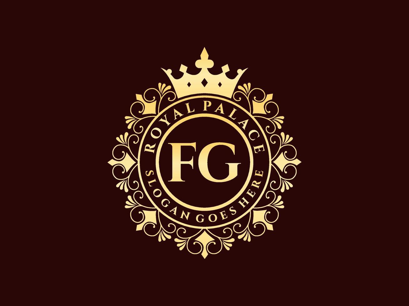 Letter FG Antique royal luxury victorian logo with ornamental frame. vector