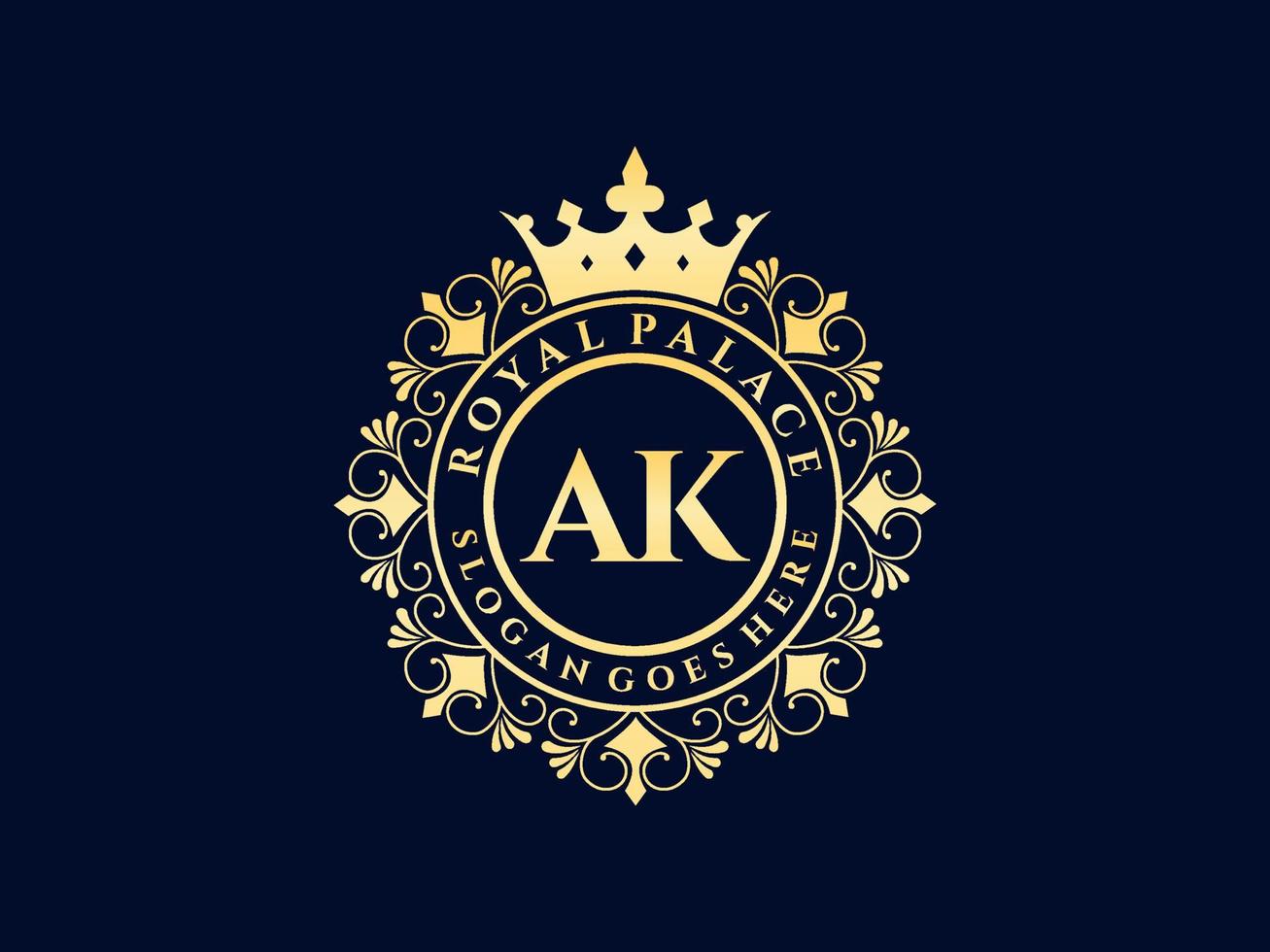 Letter AK Antique royal luxury victorian logo with ornamental frame. vector