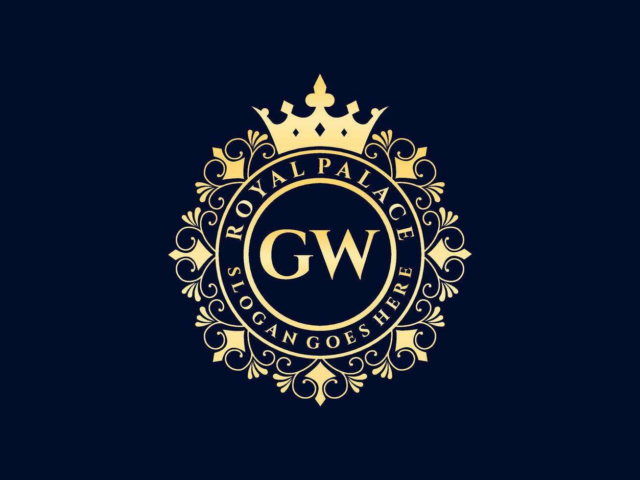 Letter GW Antique royal luxury victorian logo with ornamental frame. vector