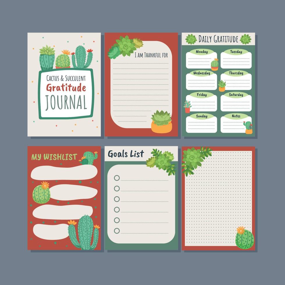 Cactus and Succulent Gratitude Journal Template vector